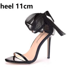 Dress Shoes Crystal Queen Woman Sweet Bow Knot Elegant Ankle Strap Party Sandals Black Thin High Heels White Wedding Open Toe H240409 7EQ3