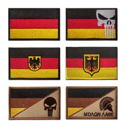 German Flag Embroidery Hook&Loop Patches Deutsche Flag Stickers Skull and Crossbones Spartan Armband Badge Bag Hat Accessories