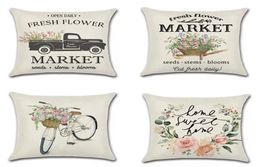 Flower bicycle truck Pillow case spring farm theme 4545cm Cushion Cover Linen Throw Car Home Decoration Decorative Pillowcase1343438