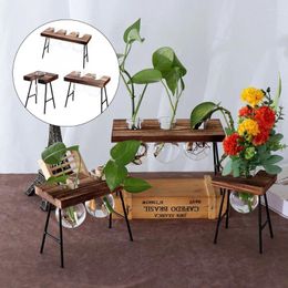 Vases Home Decor Terrarium Tabletop Bonsai Vintage Hydroponic Plant Flower Pot Glass Vase Wooden Frame