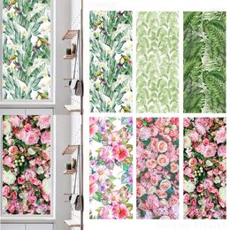 Window Stickers Matte Tropical Plants Flower Animal Glass Electrostatic Decorative Privacy Protection Film Glue Free Removable