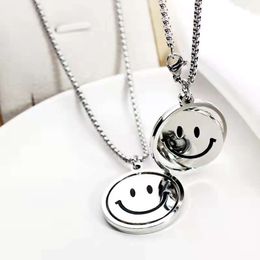Stainless steel rotating smiling face sweater necklace hip-hop long style 2023 new ins jewelry