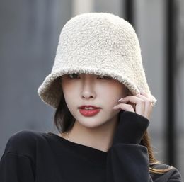 Autumn and winter Lamb wool fisherman hat fashion hat cover face bucket hat art big eaves basin hat wholesale