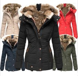 Women's Down 2024 Winter Warm Cotton Fur Collar Zipper Long-sleeved Hooded Jacket Solid Colour Fashion Thick
