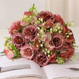 Decorative Flowers Silk Simulation Classical Lafite Peony Hydrangea Bouquet Dining Table Decoration Fake Flower Pink Artificial Peonies