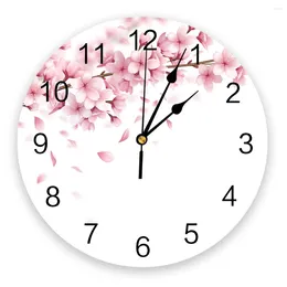 Wall Clocks Pink Flower Cherry Blossoms White Clock Decorative For Living Room Kitchen Bedroom Home Office Silent