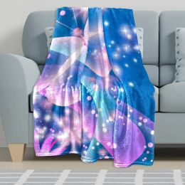 Bedding Fleece Blanket, Decorative for Bedroom Sofa Floor, Butterfly Purple Blue Artistic