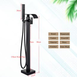 Matte Black Bathtub Shower Faucet Floor Standing Bath Tub Spout Shower Single Handle Mixer Tap Bathroom Hot Cold Water Faucet