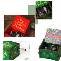 Christmas Music Box Classical Hand-Cranked Carved Wooden Music Box Engraved Musical Boxes For Holidays Weddings Father's Day And