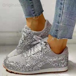 Casual Shoes Women Flat Glitter Sneakers Casual Bling Vulcanised Shoes Female Mesh Lace Up Platform Comfort Plus Size Fashion Ladies Autumn T240409