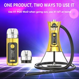 Newly dual-use Arab shisha ehookah EHUKA X1 60w electronic hookah e cigarette kit replaceable POD vapes with 2000mAh battery LED light mode display vaporizer pen