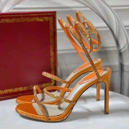Dress Shoes Sexy High Heel Sandals for Women Rhinestone Ankle Snake Rope Surrounding Party Ball Crystal Gladiator H240409 0UDZ
