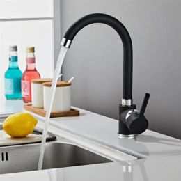 Rose Gold Kitchen Faucet Modern Style Home Cold and Hot Water Tap Single Handle Kitchen Faucets Black White Kitchen Mixer Taps