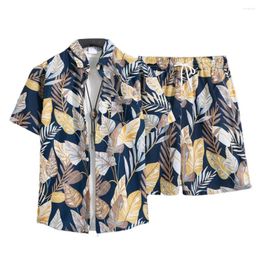 Men's Tracksuits Men Shirt Shorts Set Short Sleeve Top Summer Coconut Tree Print With Elastic Drawstring