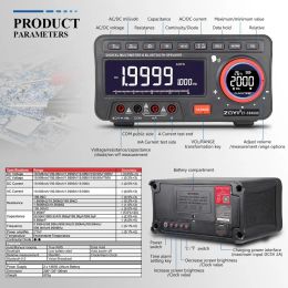 ZT-5566SE Mini Desktop Digital Multimeter, 19999 Count, Auto Range, Dual LCD Display, AC/DC Meter, True RMS, with e-Bull APP, Bl