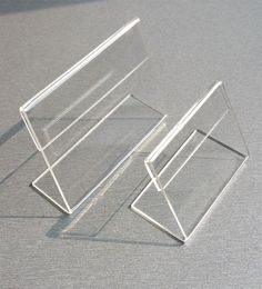 Acrylic T1 3mm Clear Plastic Table Sign Tag Label Display Paper Promotion Card Holders Small L Shape Stands 50pcs300S9685062