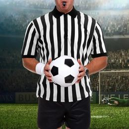 Striped Referee Shirt Mens Basketball Soccer Football V-Neck Referee Shirt Sweat Wicking Short Sleeve T Shirt for Women Men 240408
