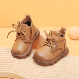 Boots 2022 New Autumn/Winter Baby Boots For Boys Leather Kids Ankle Boots With Short Fur Soft Sole Fashion Toddler Children Boots