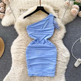 Casual Dresses Foamlina Sexy Cut Out Bodycon Night Club Dress For Women Fashion Summer One Shoulder Sleeveless Dot Print Mesh Mini Party