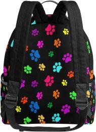 Colourful Footprint Dog Paw Print Polyester Backpack School Travel Bag