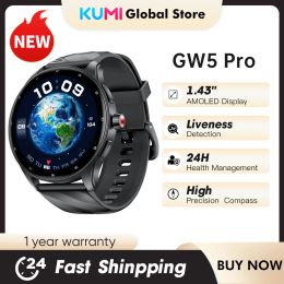 New KUMI GW5 Pro Smart Watch AMOLED 1.43' NFC Waterproof IP68 Bluetooth 5.2 100+ Sport Heart Rate Blood Pressure Oxygen Monitor