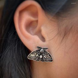 Stud Earrings Moth Silver Colour Moon Phase For Women Female Occult Fashion Jewellery Goth Insect Gifts