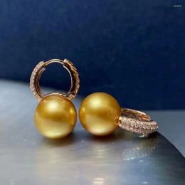 Stud Earrings 9-10mm 8-9mm Round Natural South Sea Gold Pearl Ring 925s