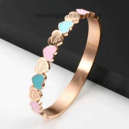 Gold Color Blue and Pink Enamel Forever Love Heart Charm Bangle bracelet for Women Girlfriend Promise Wedding Jewellry Gifts Bangle DMUB