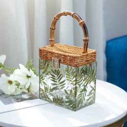 Summer new high-end box bag with niche design, women's bag, bamboo joint bag, handbag, acrylic transparent small bag 240409