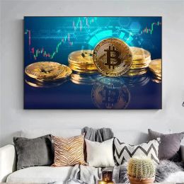 Gold Bitcoin Canvas Painting Internet Money Wall Art Pictures Prints Poster Decor Modern Bedroom Living Room Home Decoration