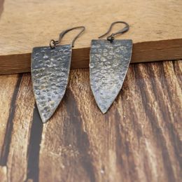 Dangle Earrings Hand Hammered Copper Pendant Distressed Handmade Gift For Her