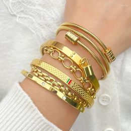 Bangle Zalman Gold Plated Chain Link Bracelet For Women Unisex Stainless Steel Charm Love Sets Jewelry Accessories