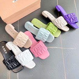 Miui Sandals for women Designer Sliders Miuis Slipper Summer mius Flat Heel loafer men black flip flop Leather Mule luxury slip-on sandale Slide