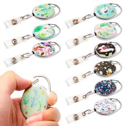 Retractable Badge Holder Multiple Colours ID Badge Holder Oval Badge Reel Clip Identity Tag Credit Card Cover Office Supplies