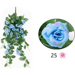 Decorative Flowers 2Pcs Artificial Rose Vines Hanging Plant Fake Heads Green Silk For Wedding Garden Wall