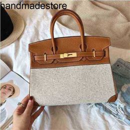 Leather Bk Handbag Womens Bag 35 30 Picotin 18 22 2024 Messenger Splicing Canvas Platinum Large Capacity Portable One Shoulder Armpit