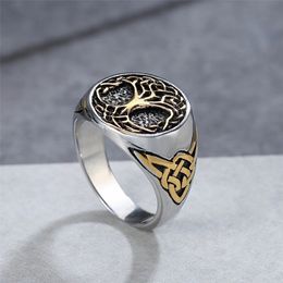 Vintage Viking Tree Of Life Ring Men Nordic 14K Gold Odin Celtics Knot Ring Fashion Biker Jewellery Amulet Gift