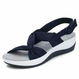 Sandals Women Summer 2024 Closed Toe Roman Bow Platform Wedges 2 Flat Plus Size H240409 W12S