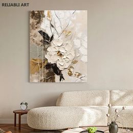 Pintura abstrata de óleo de flor branco em tela, pôster de impressão, imagem de arte da parede, pinturas, decoração moderna da sala de estar Cuadros