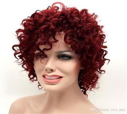 Hairstyle Afro Kinky Curly Short Wigs for Black Women Burgundy 15 inch Wine Red Synthetic Hair Pelucas Perruque Afro Per1010797