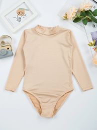 Kids Girls Long Sleeve Leotard Solid Colour Bodysuit Dancewear Gymnastics Ballet Leotards Classic Modern Dance Training Costume