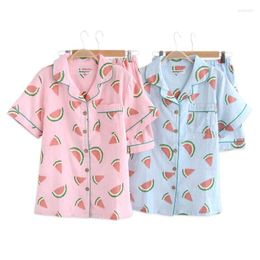 Home Clothing Fresh Watermelon Pajama Shorts Set Women Nightwear Korean Gauze Cotton Kawaii Pyjamas Summer