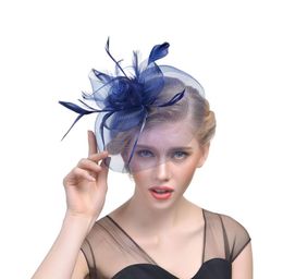 black Bird cage Net Wedding Bridal Fascinator Hats Face Veil Feather black for Masquerade party Prom accessory 7141704