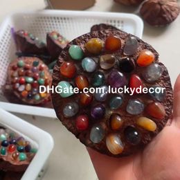 Chakra Quartz Crystal Stone Lotus Seedpod Sculpture Handmade Natural Multicolor Semi Precious Gemstone Lotus Pod Meditation Yoga Ritual Pagan Altar Witchcraft