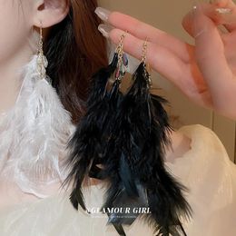 Dangle Earrings Black And White Feather Long Irregular Tassel Exaggerated Delicate Women Birthday Party Jewellery Gift 2024