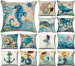 Sea Pattern Cotton Linen Throw Pillow Cushion Cover Car Home Bed Decoration Sofa Decorative Pillowcase1 CushionDecorative4420521