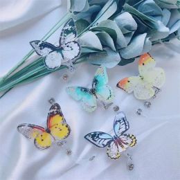 360 Rotate Butterfly Badge Holder Quicksand Bead ID Card Clip Retractable Badge Reel Work Card Chest Card Easy Pull Buckle