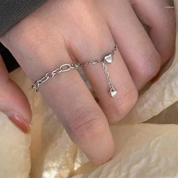 Cluster Rings Double Heart Chain Ring Dangle Drop Tassel Statement Ball Finger Open