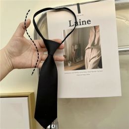 1-3pcs Black Simple Clip On Tie Women Men Uniform All-match Zipper Bow Ties Trendy Unisex Shirts Suit Lazy Neck Accessories