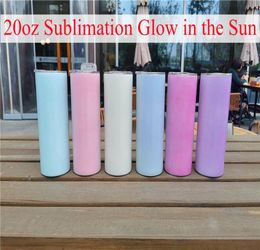 20oz Straight Glow in the Sun Tumbler 6 Colours Mugs Stainless Steel Double Vacuum Insulation Cups With A Sealing Lid And Plastic S2949630